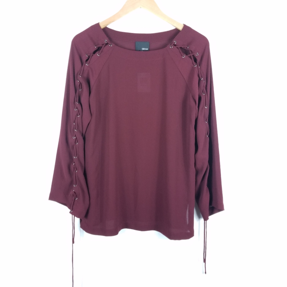 NWT Greylin Full Tie Sleeve Oxblood Blouse